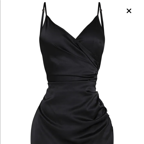 PLT Black Satin Wrap Dress - Picture 3 of 4